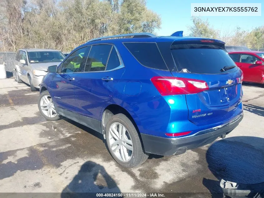 2019 Chevrolet Equinox Premier VIN: 3GNAXYEX7KS555762 Lot: 40824150