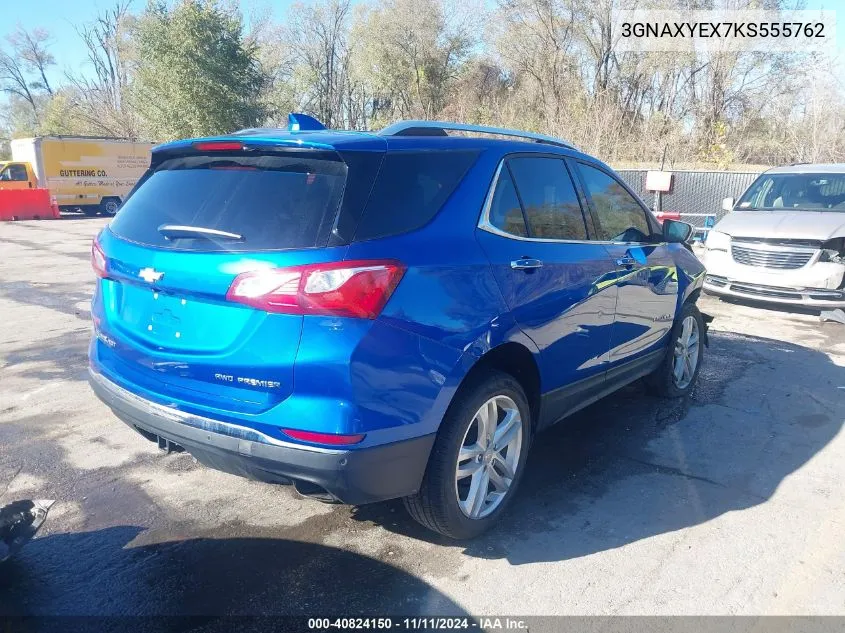 2019 Chevrolet Equinox Premier VIN: 3GNAXYEX7KS555762 Lot: 40824150