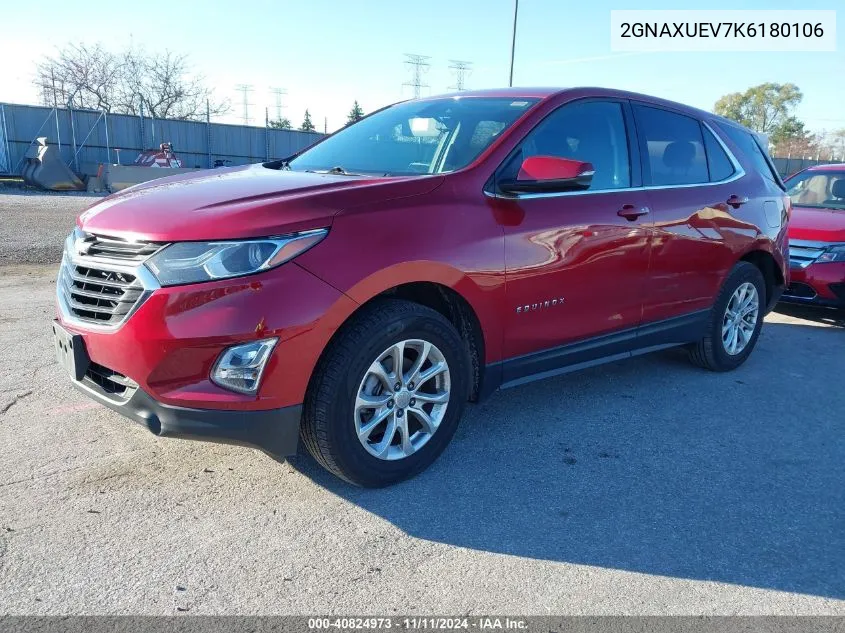 2019 Chevrolet Equinox Lt VIN: 2GNAXUEV7K6180106 Lot: 40824973