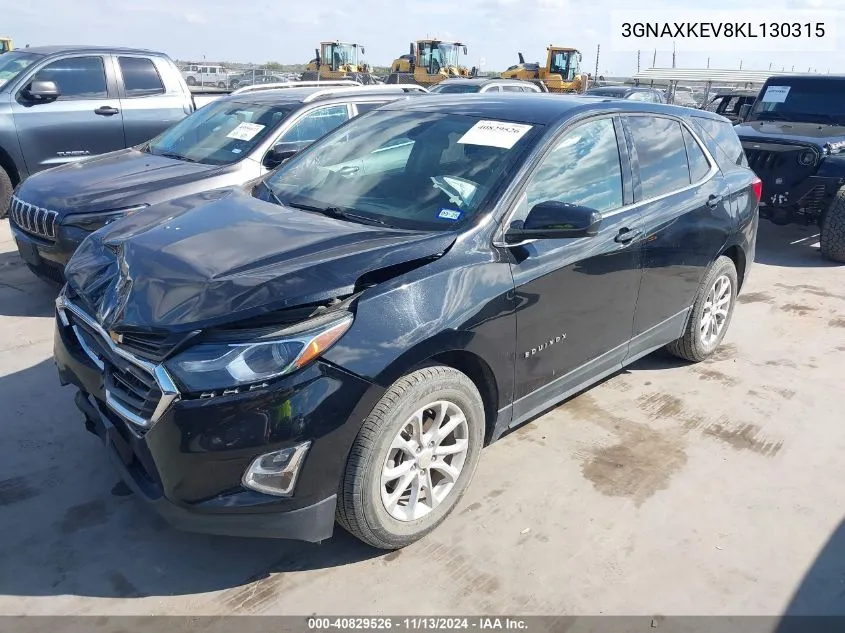 2019 Chevrolet Equinox Lt VIN: 3GNAXKEV8KL130315 Lot: 40829526