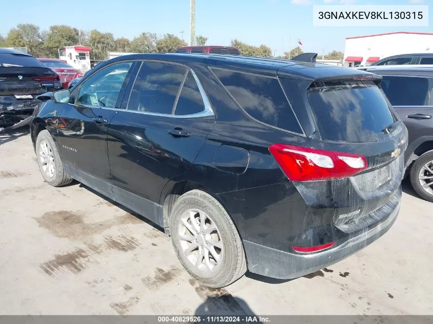 2019 Chevrolet Equinox Lt VIN: 3GNAXKEV8KL130315 Lot: 40829526