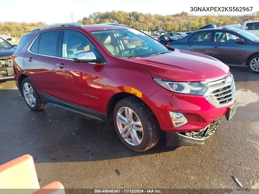 2019 Chevrolet Equinox Premier VIN: 3GNAXPEX2KS562967 Lot: 40848361