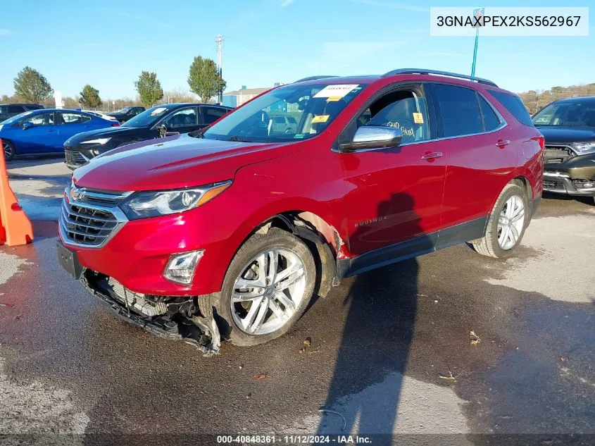 2019 Chevrolet Equinox Premier VIN: 3GNAXPEX2KS562967 Lot: 40848361