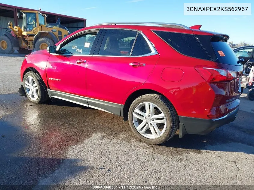 2019 Chevrolet Equinox Premier VIN: 3GNAXPEX2KS562967 Lot: 40848361