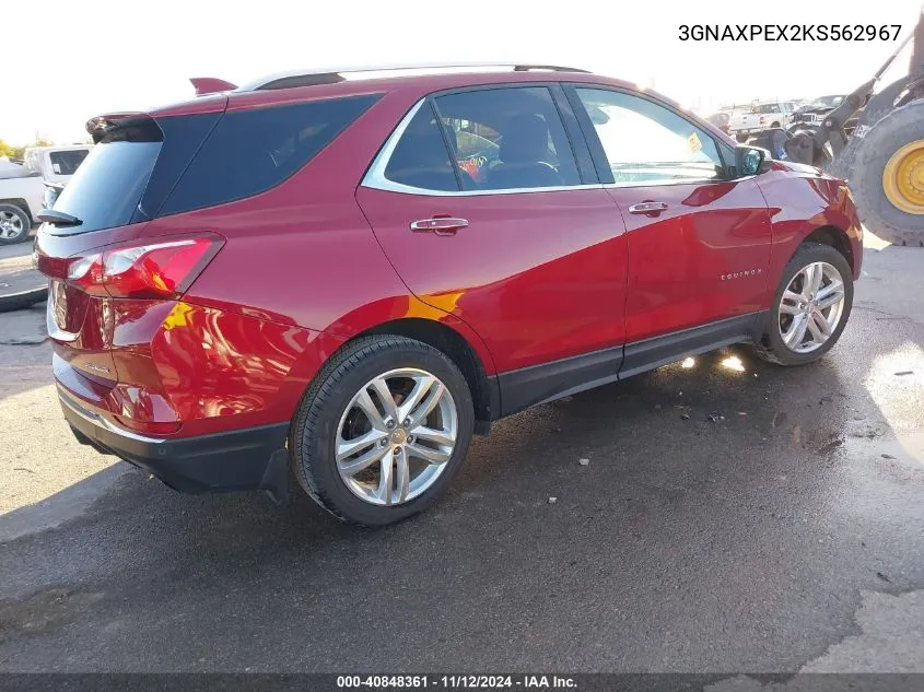 2019 Chevrolet Equinox Premier VIN: 3GNAXPEX2KS562967 Lot: 40848361