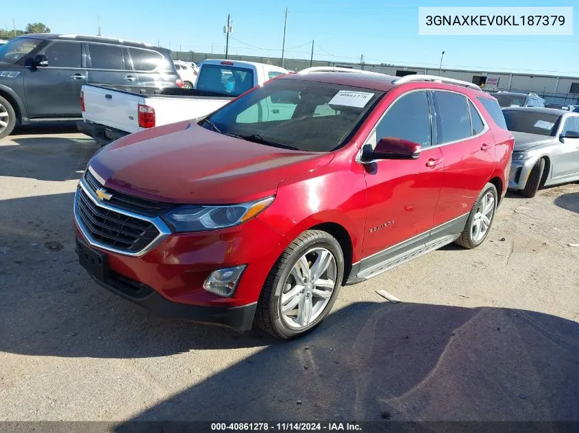 2019 Chevrolet Equinox Lt VIN: 3GNAXKEV0KL187379 Lot: 40861278