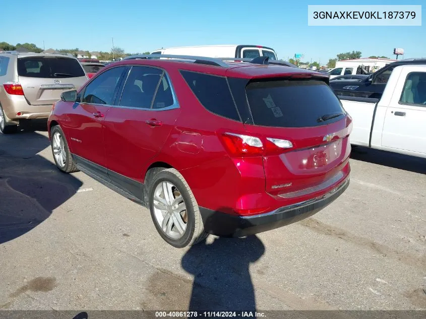 2019 Chevrolet Equinox Lt VIN: 3GNAXKEV0KL187379 Lot: 40861278