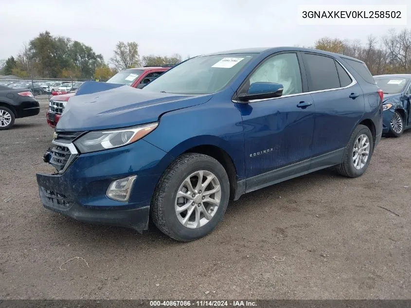 2019 Chevrolet Equinox Lt VIN: 3GNAXKEV0KL258502 Lot: 40867086