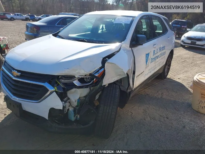 2019 Chevrolet Equinox Ls VIN: 2GNAXSEV8K6194519 Lot: 40877181