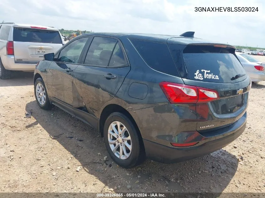 2020 Chevrolet Equinox Fwd Ls VIN: 3GNAXHEV8LS503024 Lot: 39326865