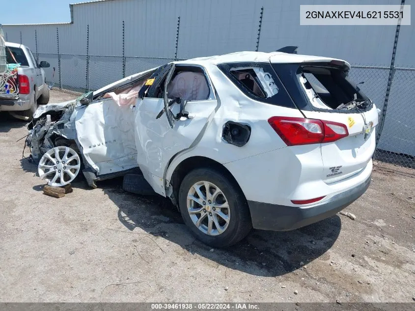 2020 Chevrolet Equinox Fwd Lt 1.5L Turbo VIN: 2GNAXKEV4L6215531 Lot: 39461938