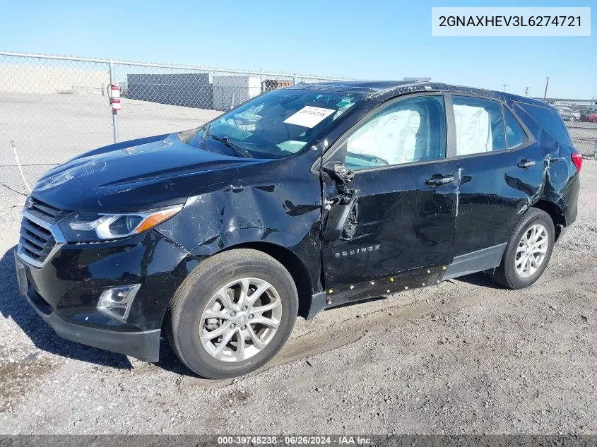 2020 Chevrolet Equinox Fwd Ls VIN: 2GNAXHEV3L6274721 Lot: 40307454