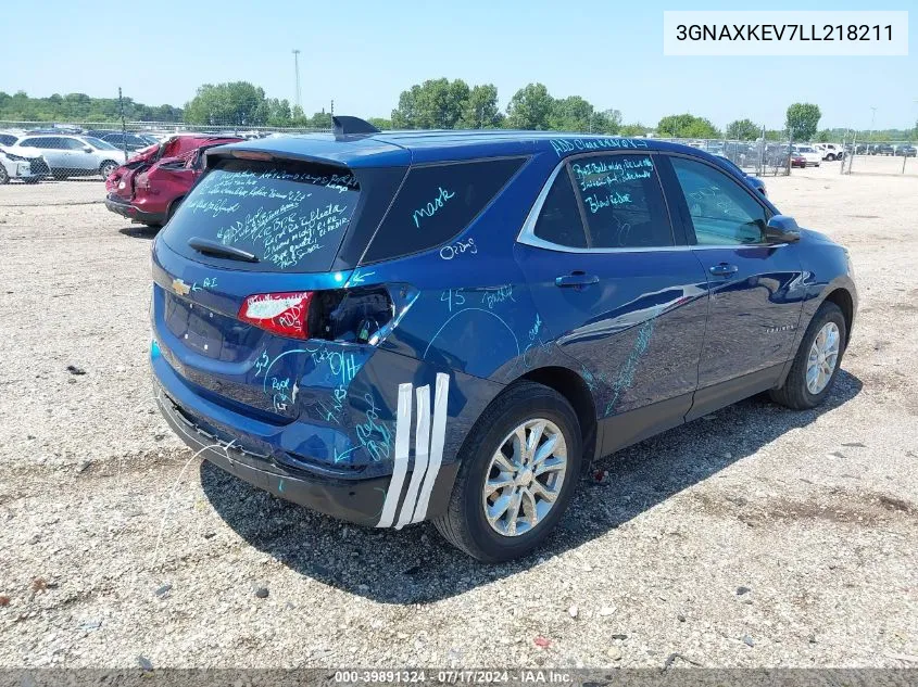 2020 Chevrolet Equinox Fwd Lt 1.5L Turbo VIN: 3GNAXKEV7LL218211 Lot: 39891324