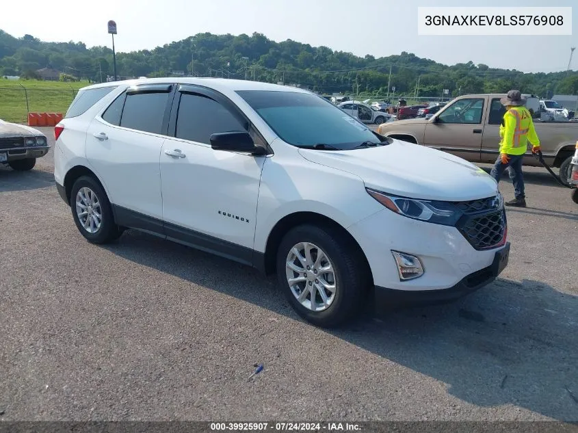 2020 Chevrolet Equinox Fwd Lt 1.5L Turbo VIN: 3GNAXKEV8LS576908 Lot: 39925907