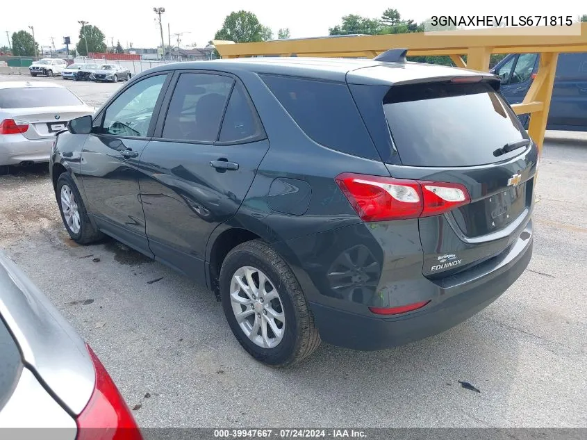 2020 Chevrolet Equinox Fwd Ls VIN: 3GNAXHEV1LS671815 Lot: 39947667