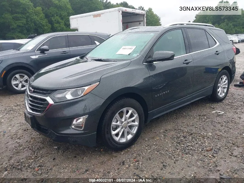 2020 Chevrolet Equinox Fwd Lt 1.5L Turbo VIN: 3GNAXKEV8LS573345 Lot: 40032101