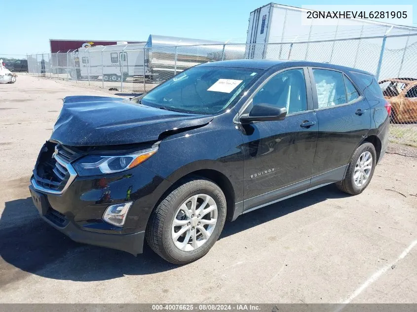 2020 Chevrolet Equinox Fwd Ls VIN: 2GNAXHEV4L6281905 Lot: 40076625