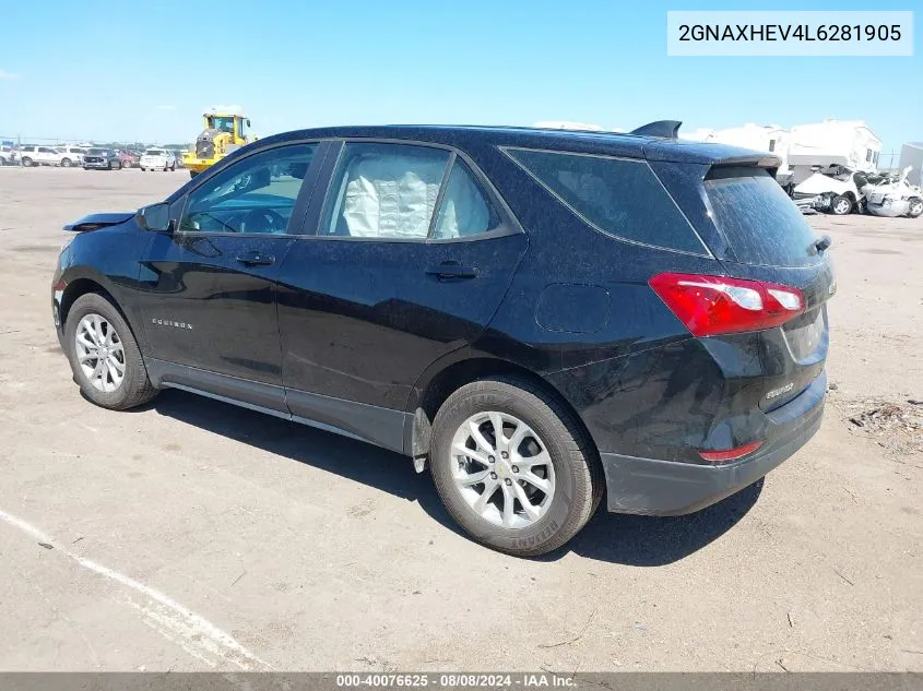 2020 Chevrolet Equinox Fwd Ls VIN: 2GNAXHEV4L6281905 Lot: 40076625