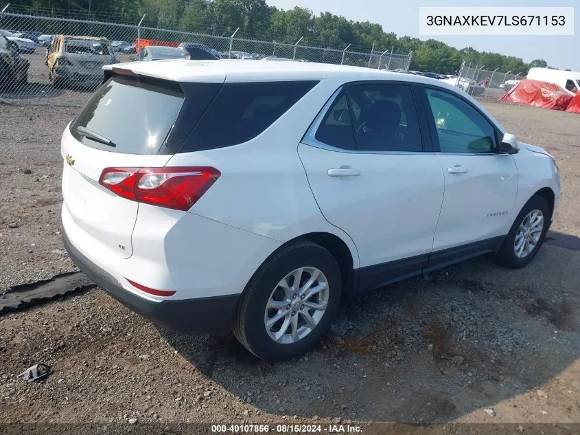 2020 Chevrolet Equinox Fwd Lt 1.5L Turbo VIN: 3GNAXKEV7LS671153 Lot: 40107856