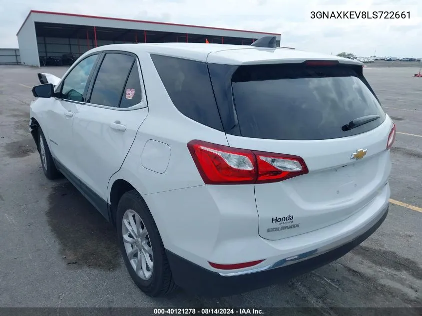 2020 Chevrolet Equinox Fwd Lt 1.5L Turbo VIN: 3GNAXKEV8LS722661 Lot: 40121278