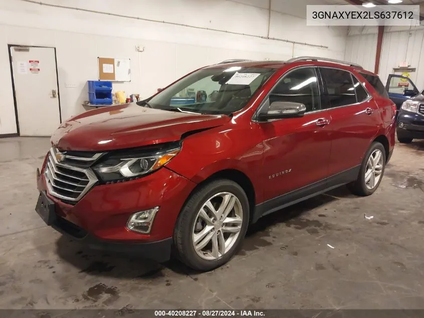 2020 Chevrolet Equinox Awd Premier 2.0L Turbo VIN: 3GNAXYEX2LS637612 Lot: 40208227