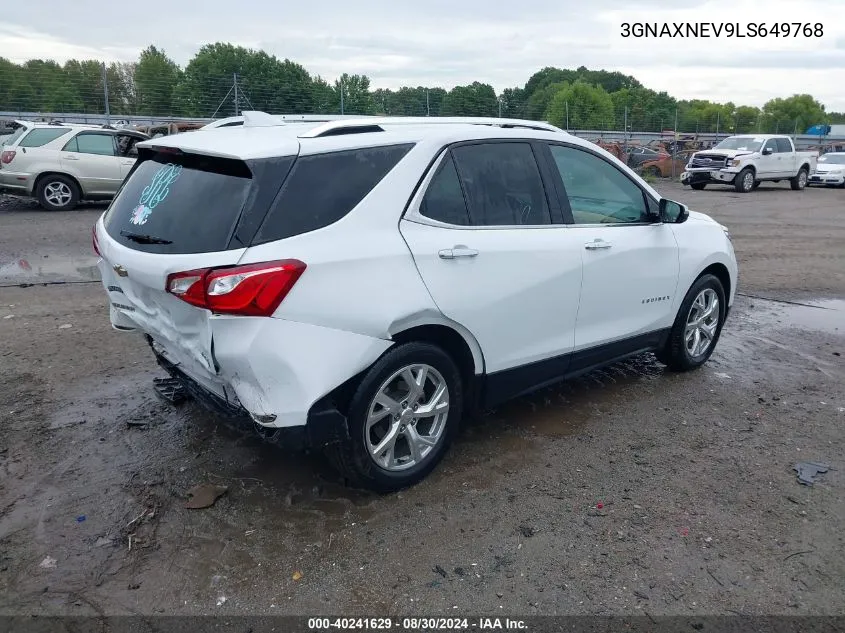 2020 Chevrolet Equinox Fwd Premier 1.5L Turbo VIN: 3GNAXNEV9LS649768 Lot: 40241629