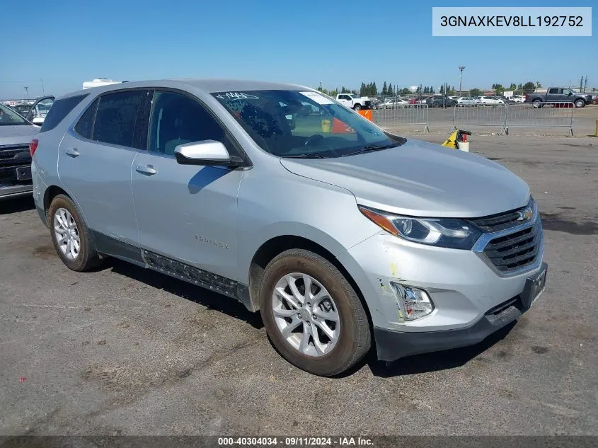 2020 Chevrolet Equinox Fwd Lt 1.5L Turbo VIN: 3GNAXKEV8LL192752 Lot: 40304034