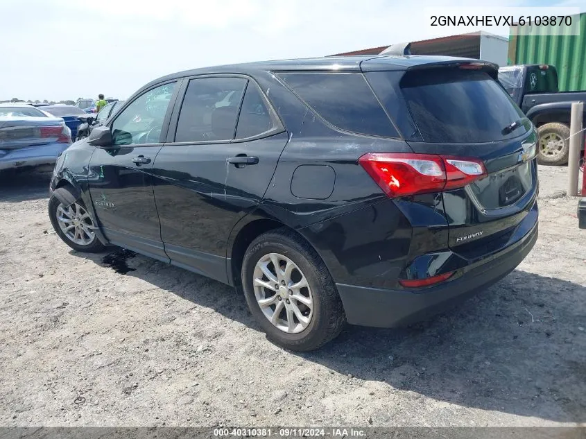 2020 Chevrolet Equinox Fwd Ls VIN: 2GNAXHEVXL6103870 Lot: 40310381