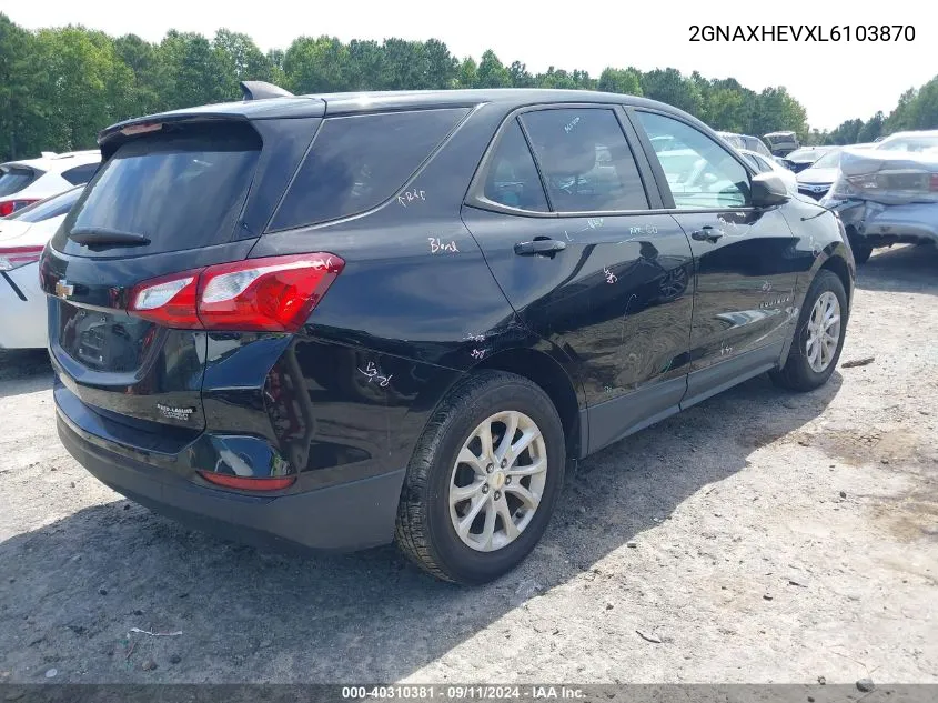 2020 Chevrolet Equinox Fwd Ls VIN: 2GNAXHEVXL6103870 Lot: 40310381