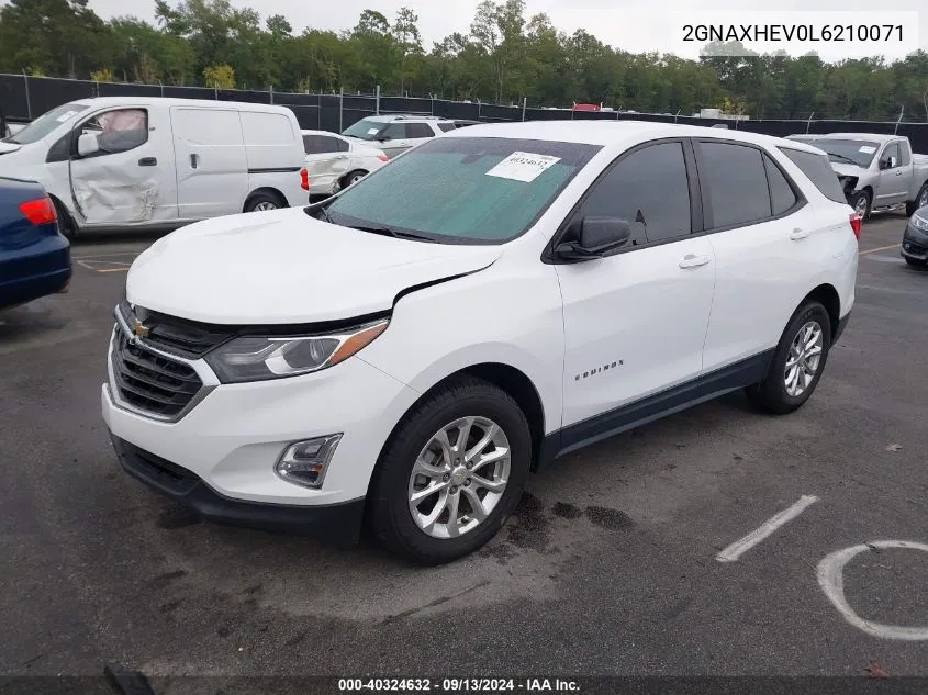 2020 Chevrolet Equinox Fwd Ls VIN: 2GNAXHEV0L6210071 Lot: 40324632