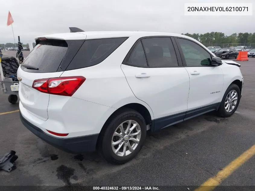 2020 Chevrolet Equinox Fwd Ls VIN: 2GNAXHEV0L6210071 Lot: 40324632