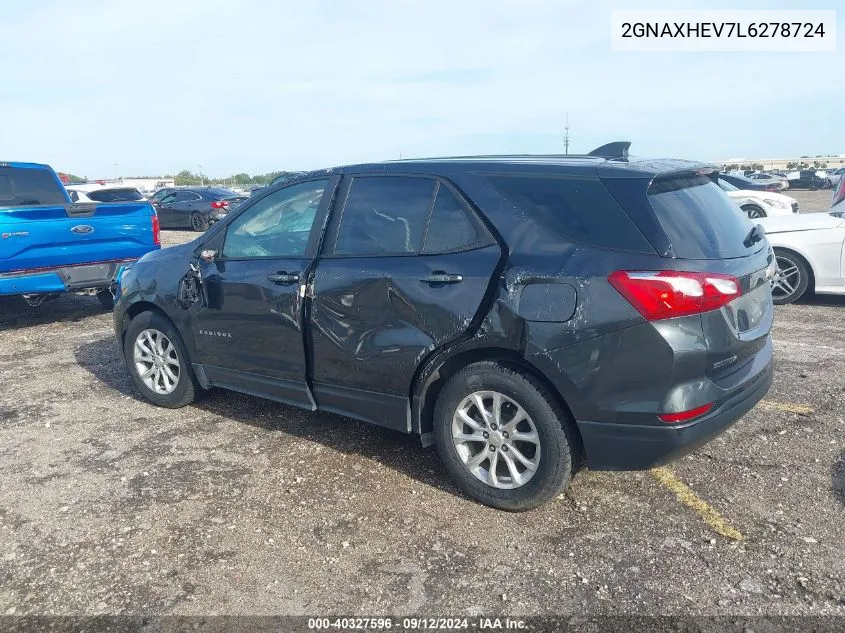 2020 Chevrolet Equinox Ls VIN: 2GNAXHEV7L6278724 Lot: 40327596