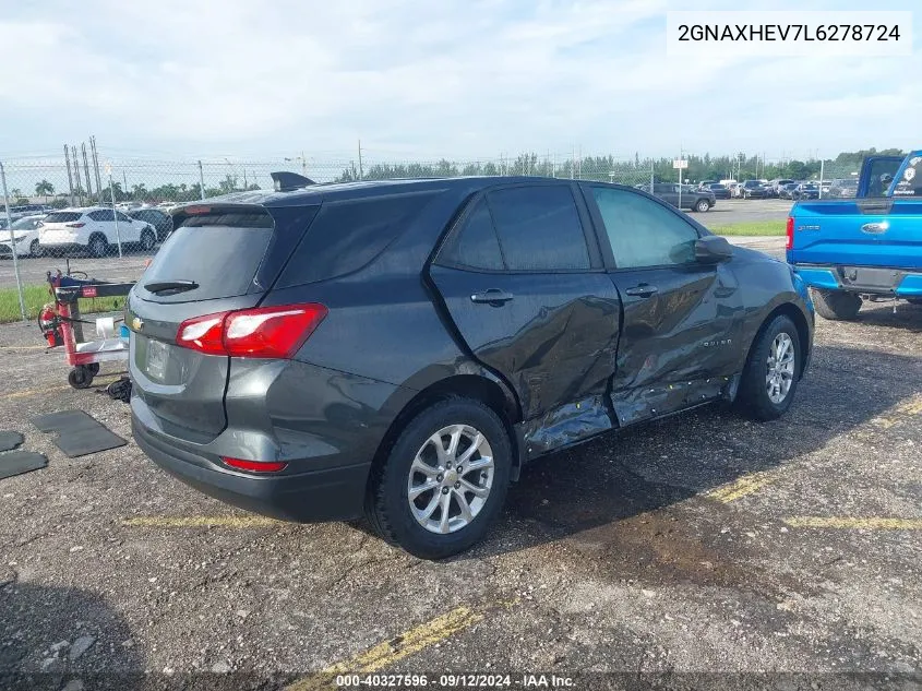 2020 Chevrolet Equinox Ls VIN: 2GNAXHEV7L6278724 Lot: 40327596