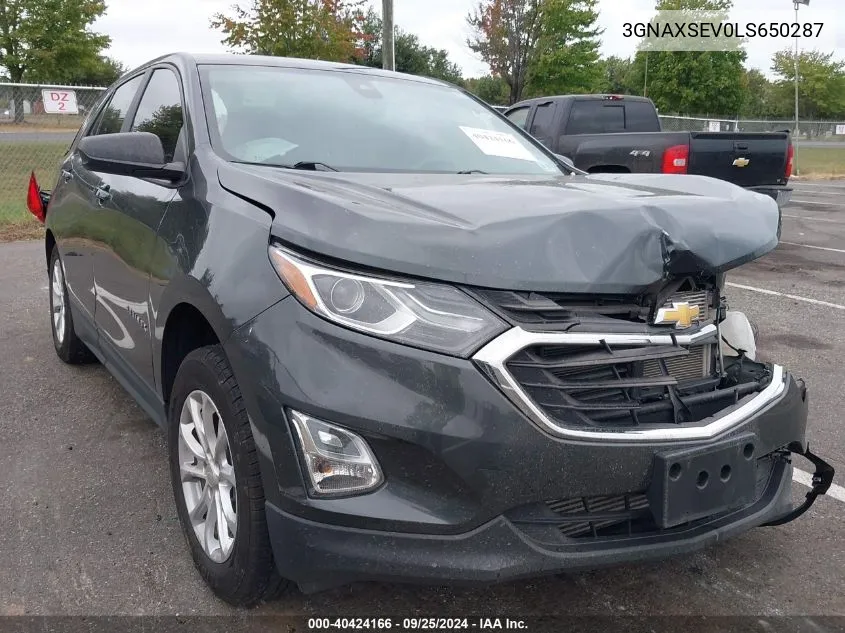 2020 Chevrolet Equinox Awd Ls VIN: 3GNAXSEV0LS650287 Lot: 40424166