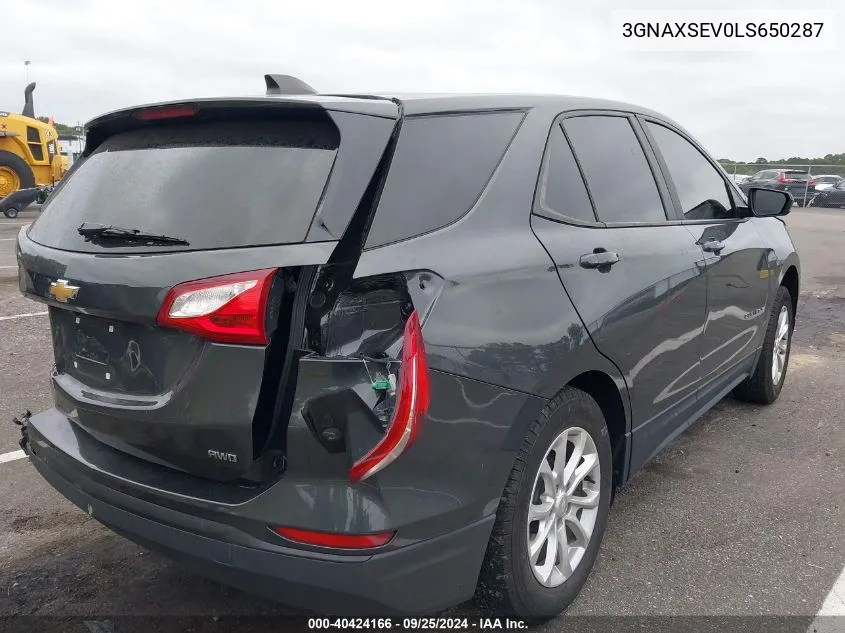 2020 Chevrolet Equinox Awd Ls VIN: 3GNAXSEV0LS650287 Lot: 40424166