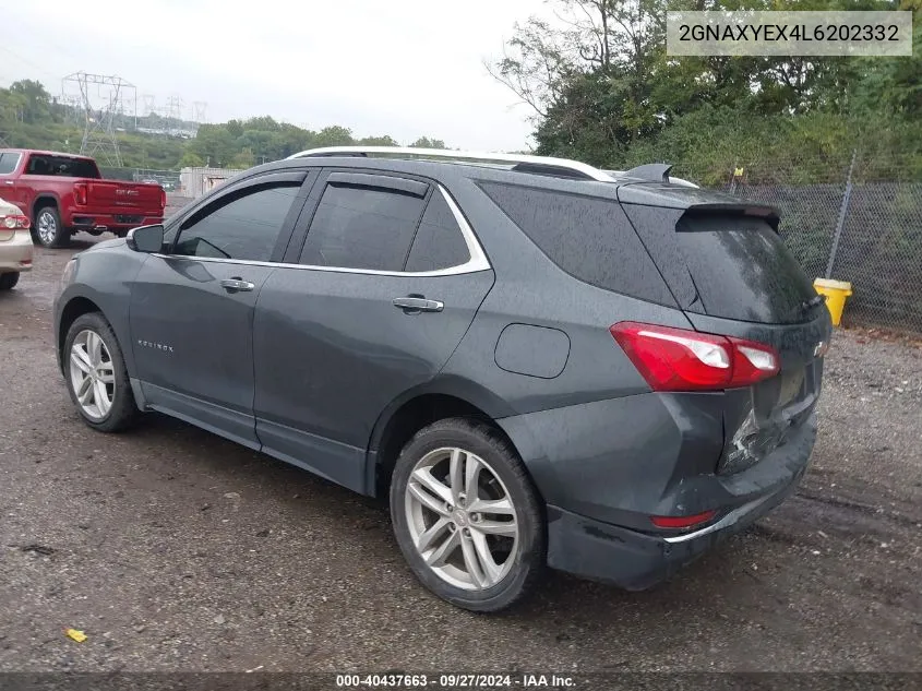 2020 Chevrolet Equinox Awd Premier 2.0L Turbo VIN: 2GNAXYEX4L6202332 Lot: 40437663