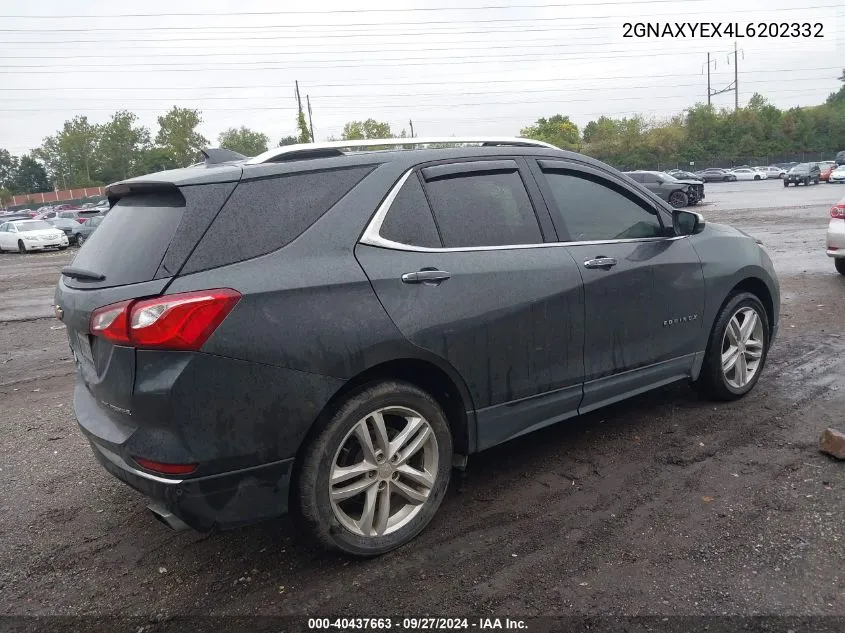 2020 Chevrolet Equinox Awd Premier 2.0L Turbo VIN: 2GNAXYEX4L6202332 Lot: 40437663