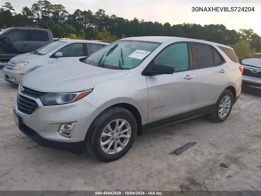 2020 Chevrolet Equinox Fwd Ls VIN: 3GNAXHEV8LS724204 Lot: 40442829