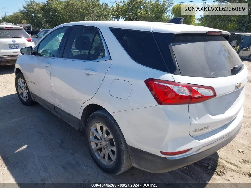 2020 Chevrolet Equinox Fwd Lt 1.5L Turbo VIN: 2GNAXKEVXL6236089 Lot: 40446265