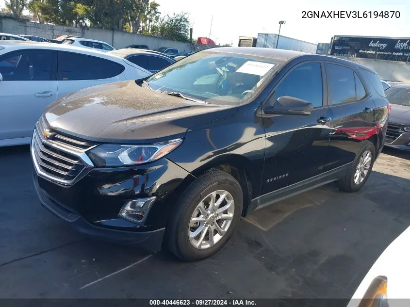 2020 Chevrolet Equinox Fwd Ls VIN: 2GNAXHEV3L6194870 Lot: 40446623