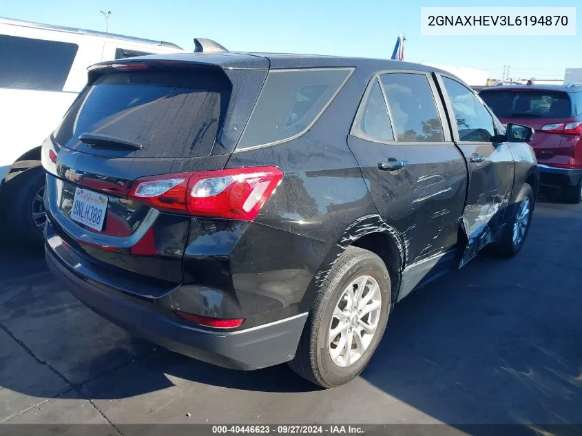 2020 Chevrolet Equinox Fwd Ls VIN: 2GNAXHEV3L6194870 Lot: 40446623