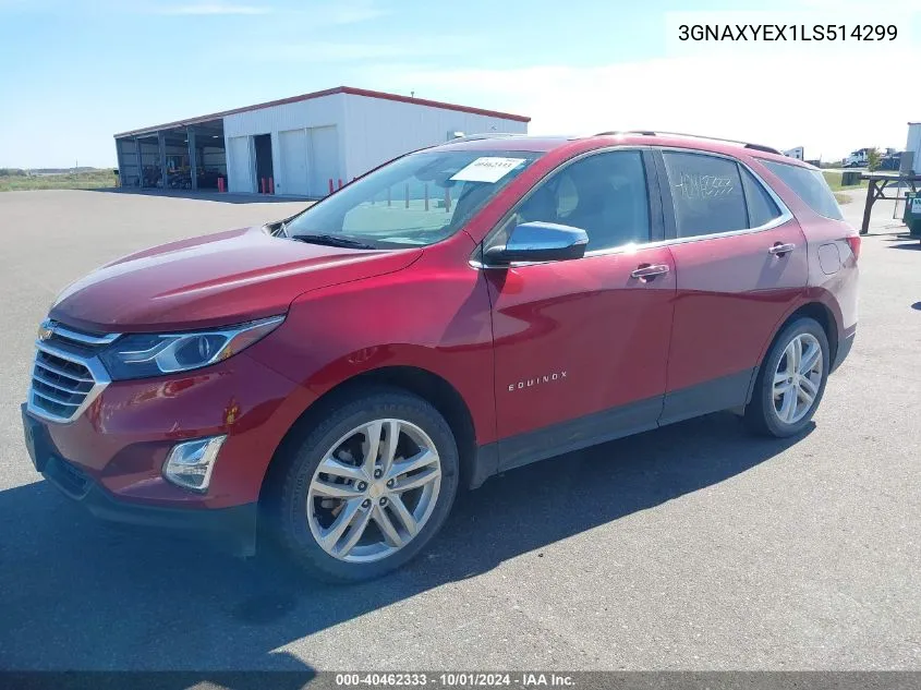 2020 Chevrolet Equinox Awd Premier 2.0L Turbo VIN: 3GNAXYEX1LS514299 Lot: 40462333