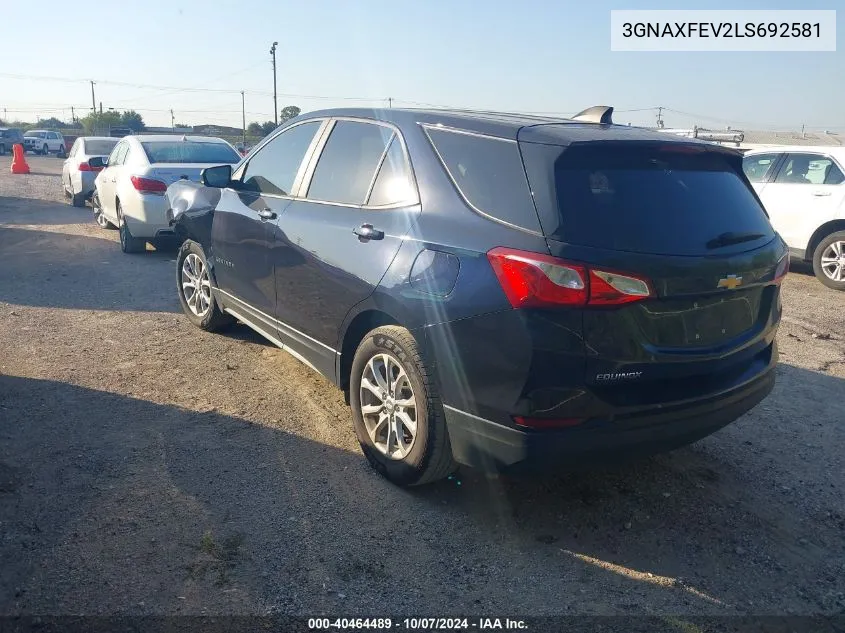 2020 Chevrolet Equinox Fwd 1Fl VIN: 3GNAXFEV2LS692581 Lot: 40464489