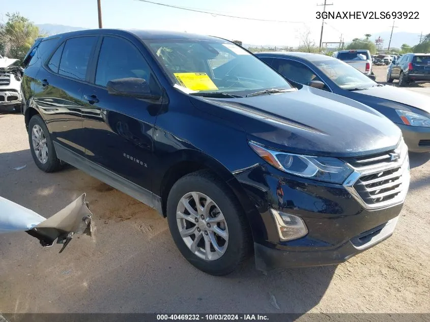 2020 Chevrolet Equinox Fwd Ls VIN: 3GNAXHEV2LS693922 Lot: 40469232