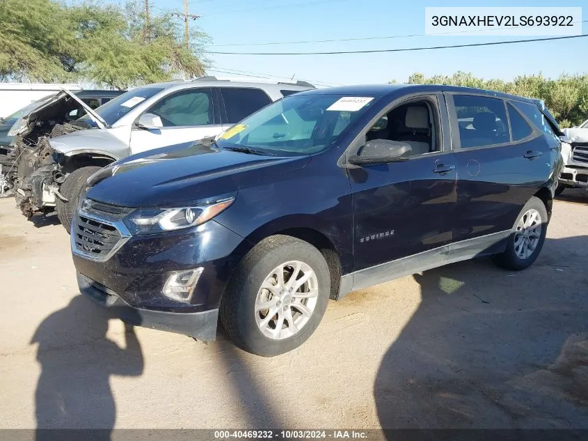 2020 Chevrolet Equinox Fwd Ls VIN: 3GNAXHEV2LS693922 Lot: 40469232