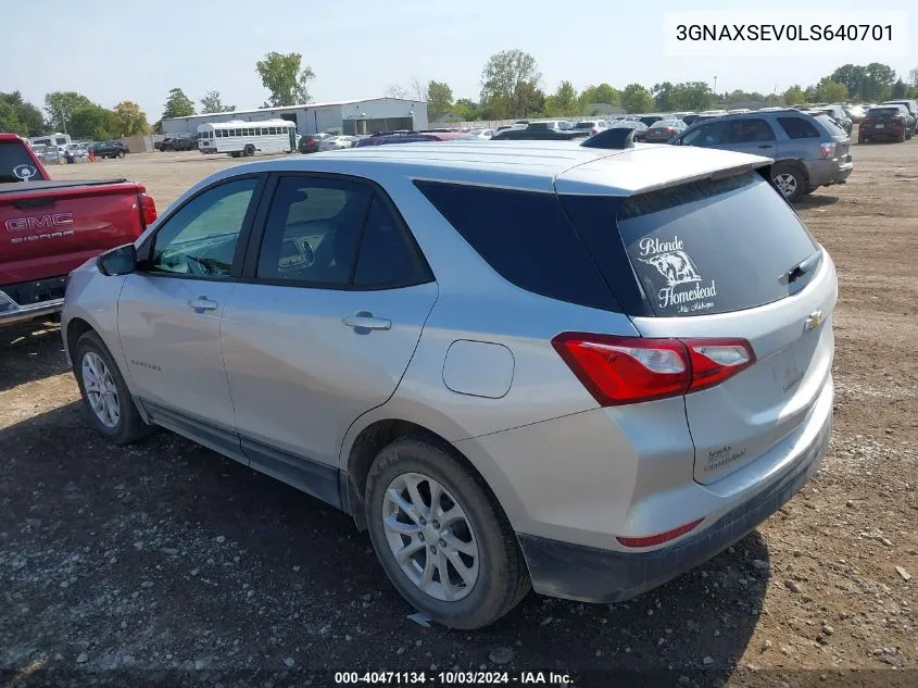 2020 Chevrolet Equinox Awd Ls VIN: 3GNAXSEV0LS640701 Lot: 40471134