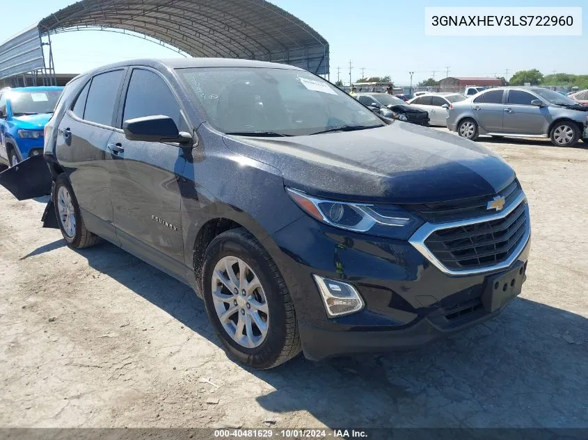 2020 Chevrolet Equinox Ls VIN: 3GNAXHEV3LS722960 Lot: 40481629