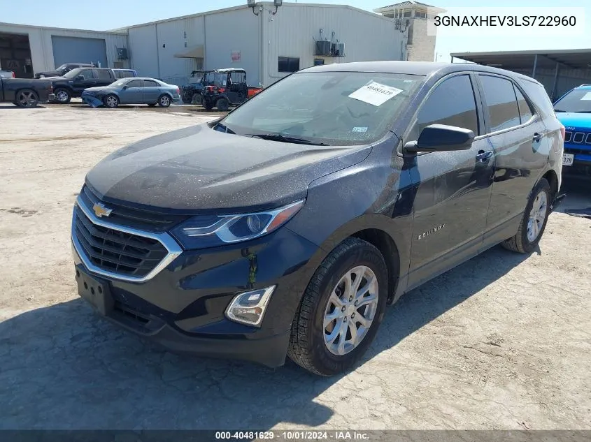 2020 Chevrolet Equinox Ls VIN: 3GNAXHEV3LS722960 Lot: 40481629