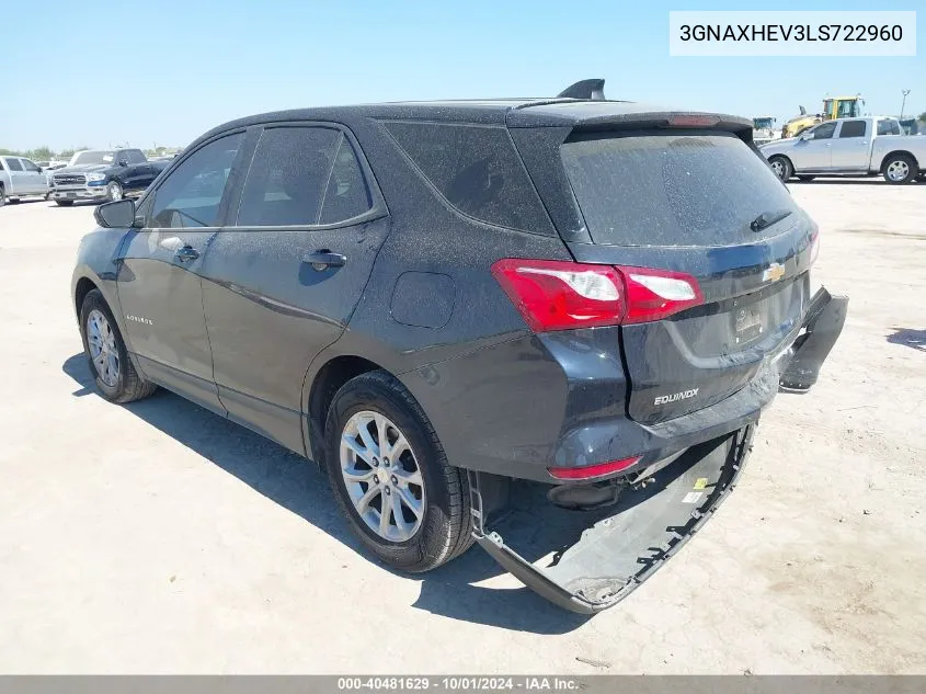 2020 Chevrolet Equinox Ls VIN: 3GNAXHEV3LS722960 Lot: 40481629