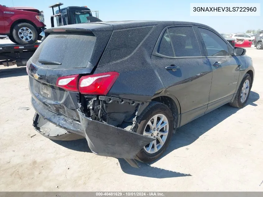 2020 Chevrolet Equinox Ls VIN: 3GNAXHEV3LS722960 Lot: 40481629